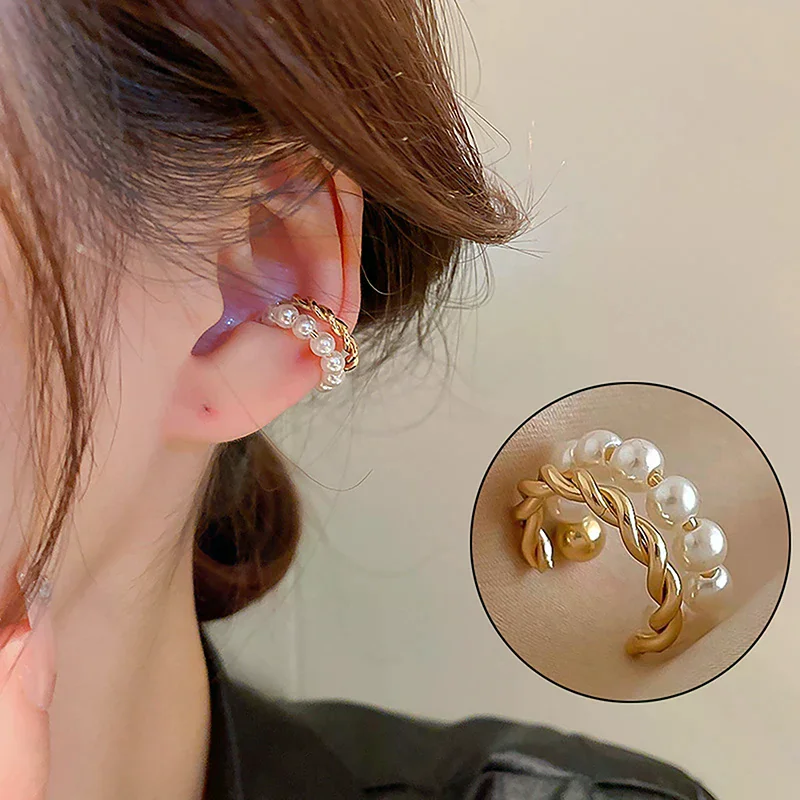 Новые-корейские-двухслойные-круглые-манжеты-золотого-цвета-с-жемчугом-винтажные-геометрические-круглые-наушники-искусственный-пирсинг-зажим-с-жемчугом