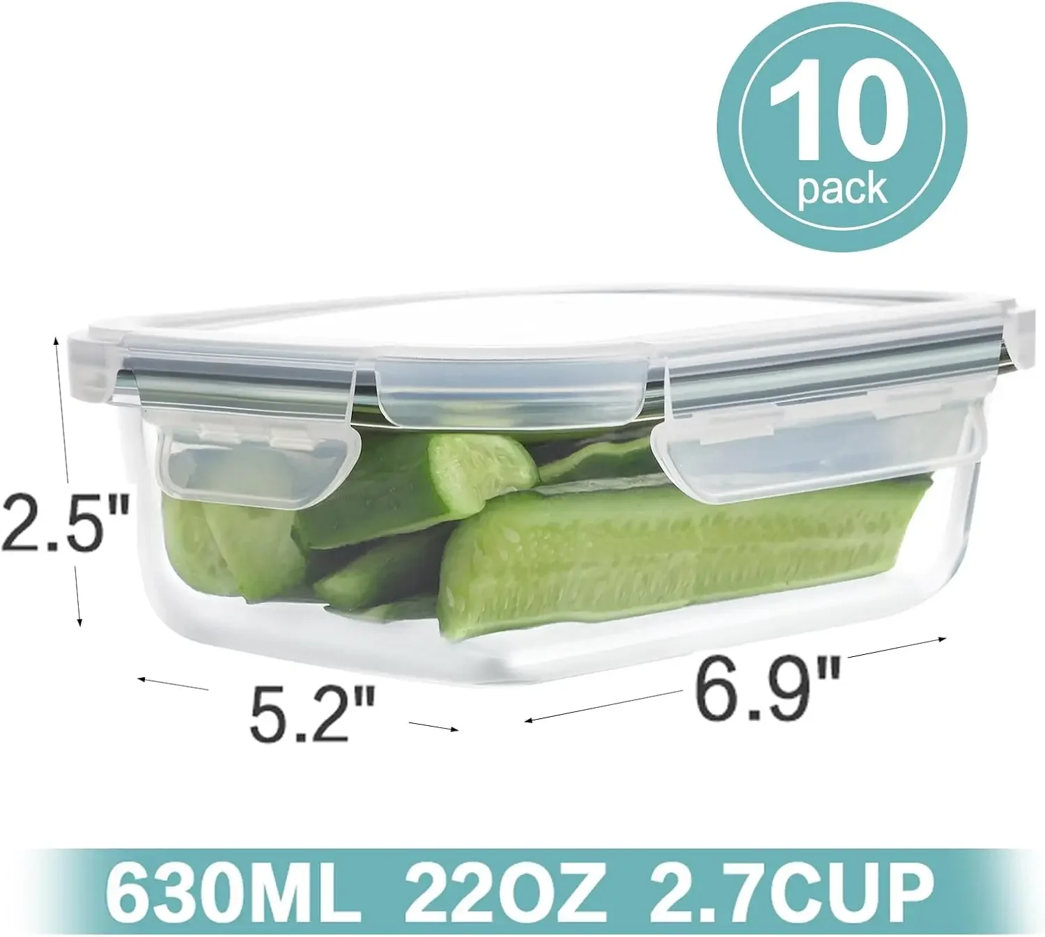 10 Pack Glass Meal Prep Containers, Food Storage Containers with Lids, Airtight Lunch Bento Boxes, BPA-Free & Leak Proof(10 lids