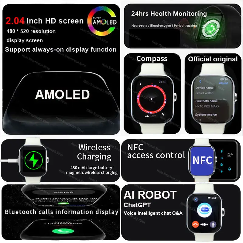 HK 10 Pro MAX Plus ساعة ذكية سلسلة 11 46 ملم HD AMOLED 4G ROM بلوتوث شبكة دعوة AI روبوت ساعة NFC البوصلة Smartwatch 2025