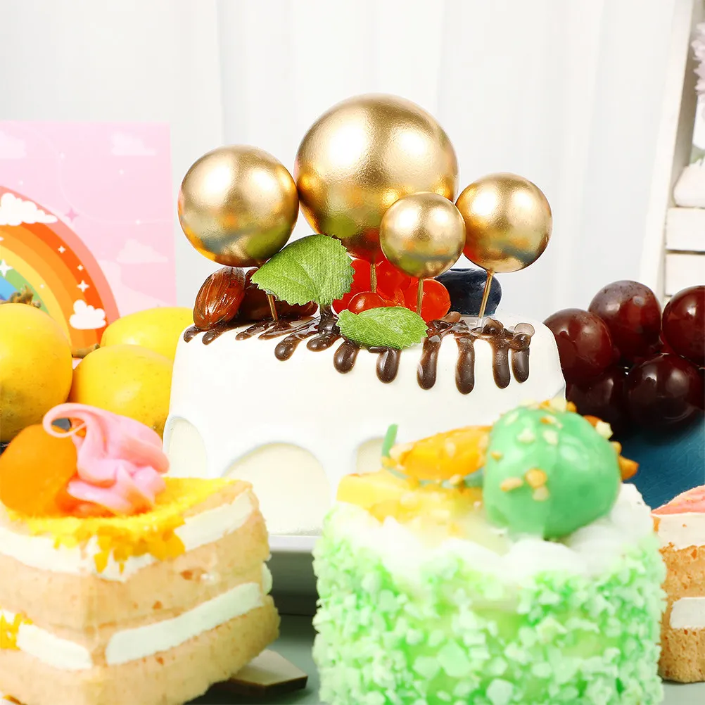 20Pcs Creative Golden Ball Shaped Cake Toppers Safe Edible-Grade Decor for Birthday Dance Party Photo Prop Cupcake Cake Ice