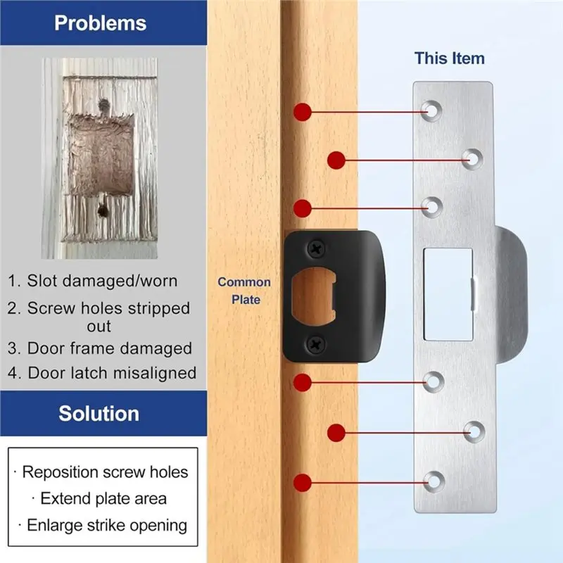 [NEW A09R!】 Front Door Security Device, Door Strike Plate Reinforcement Plate, 7 In. Hole Centered Front Door Strike Plates