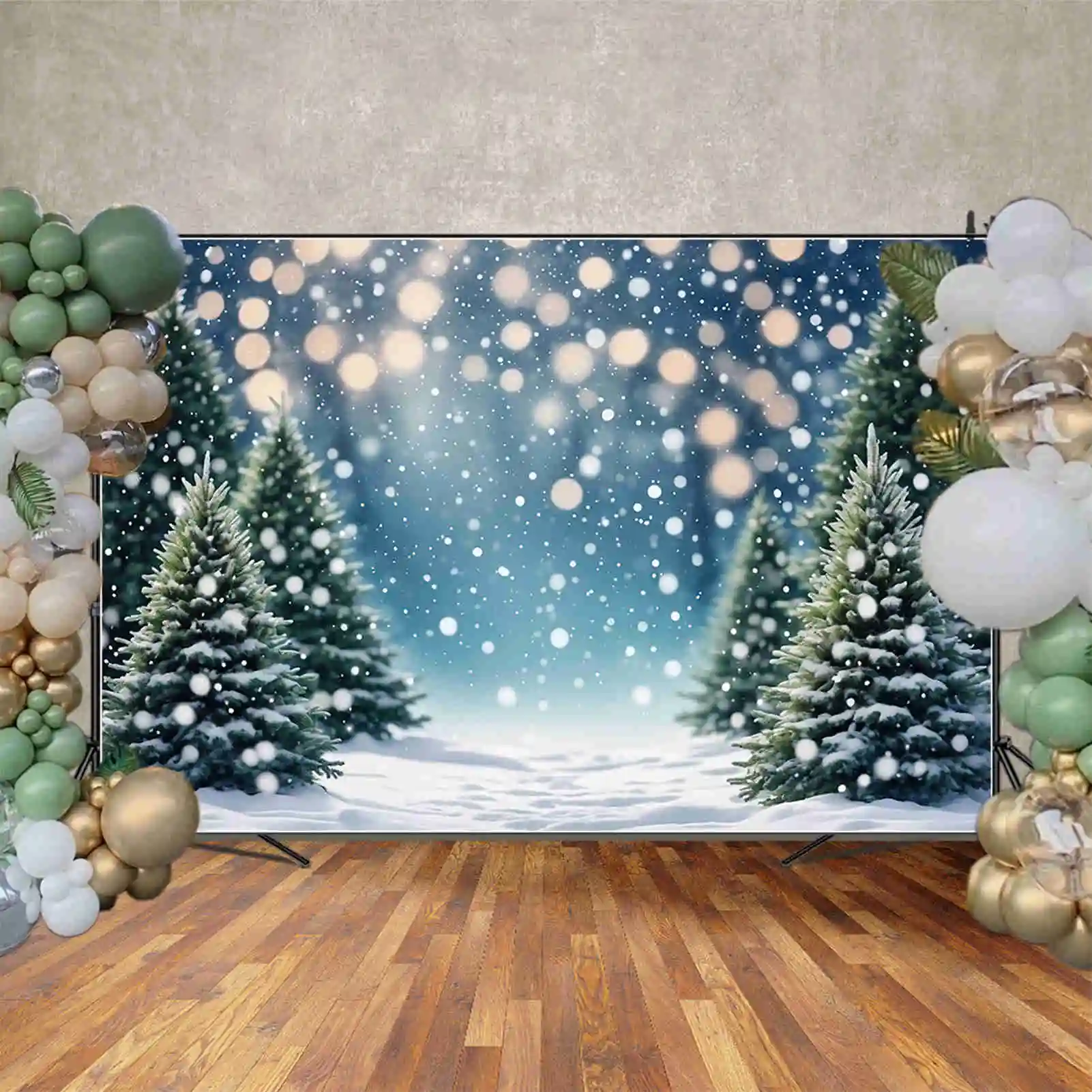 MOON.QG Winter Field Backdrops Pine Trees Children Outdoor Snow Christmas Background Custom Party Decoration Photo Zone Props