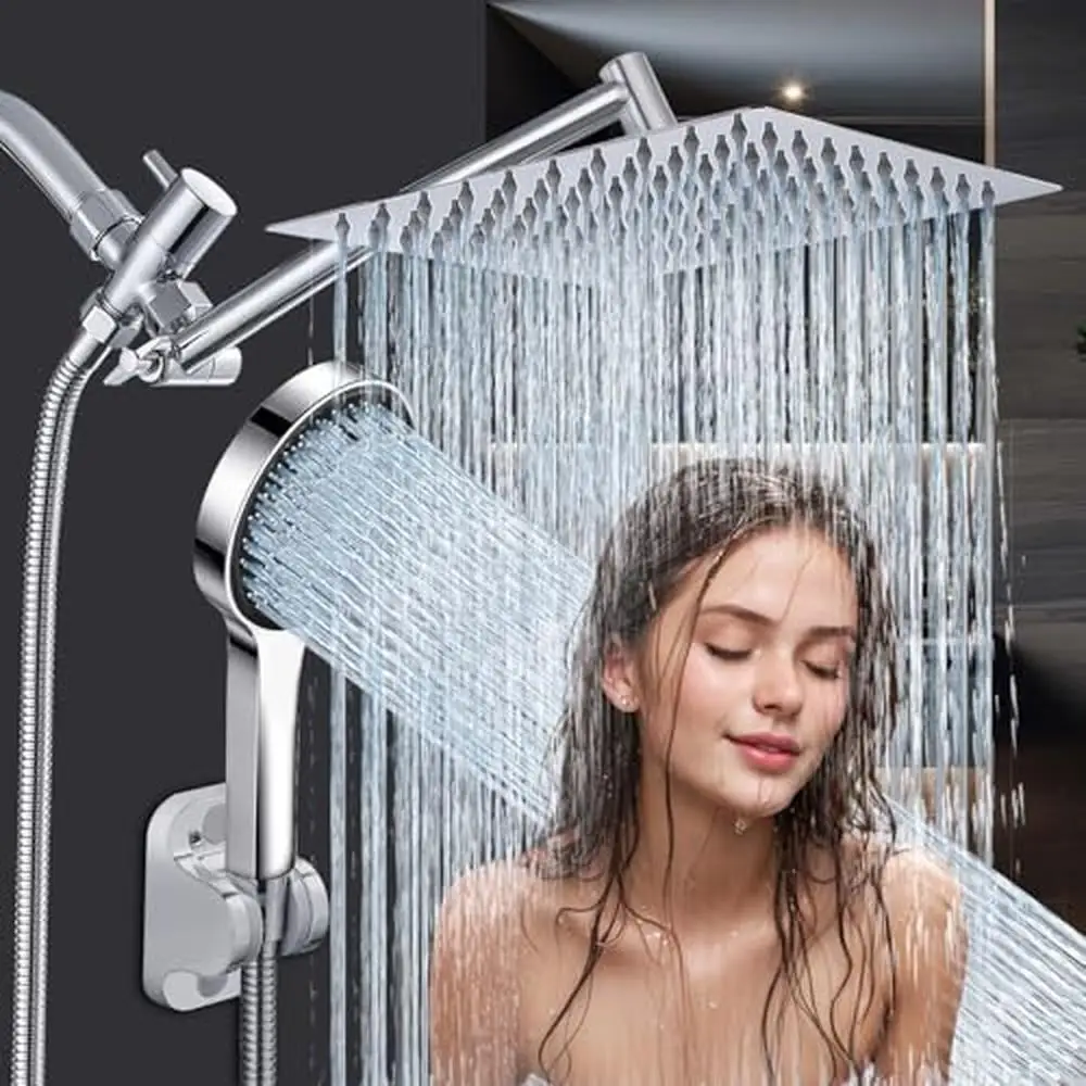 Rainfall Shower Head with Handheld Spray Combo Adjustable Arm Anti-Clogging Nozzles Easy Installation Leak-Proof Connection