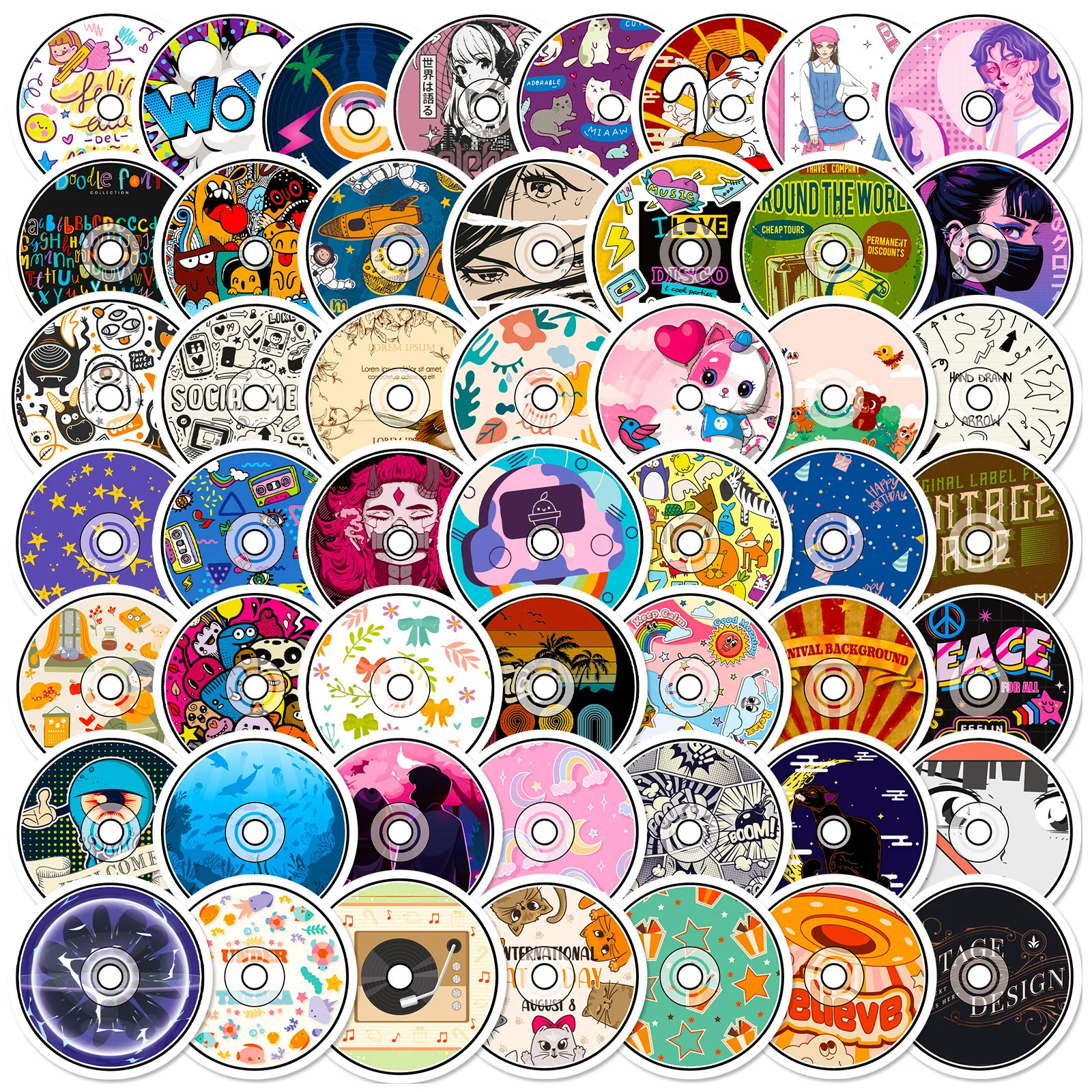 10/50PCS Optical Disk Cartoon Stickers Music Originality Sticker DIY Diary Scrapbook Laptop Phone Guitar Car Bike Graffiti Gifts