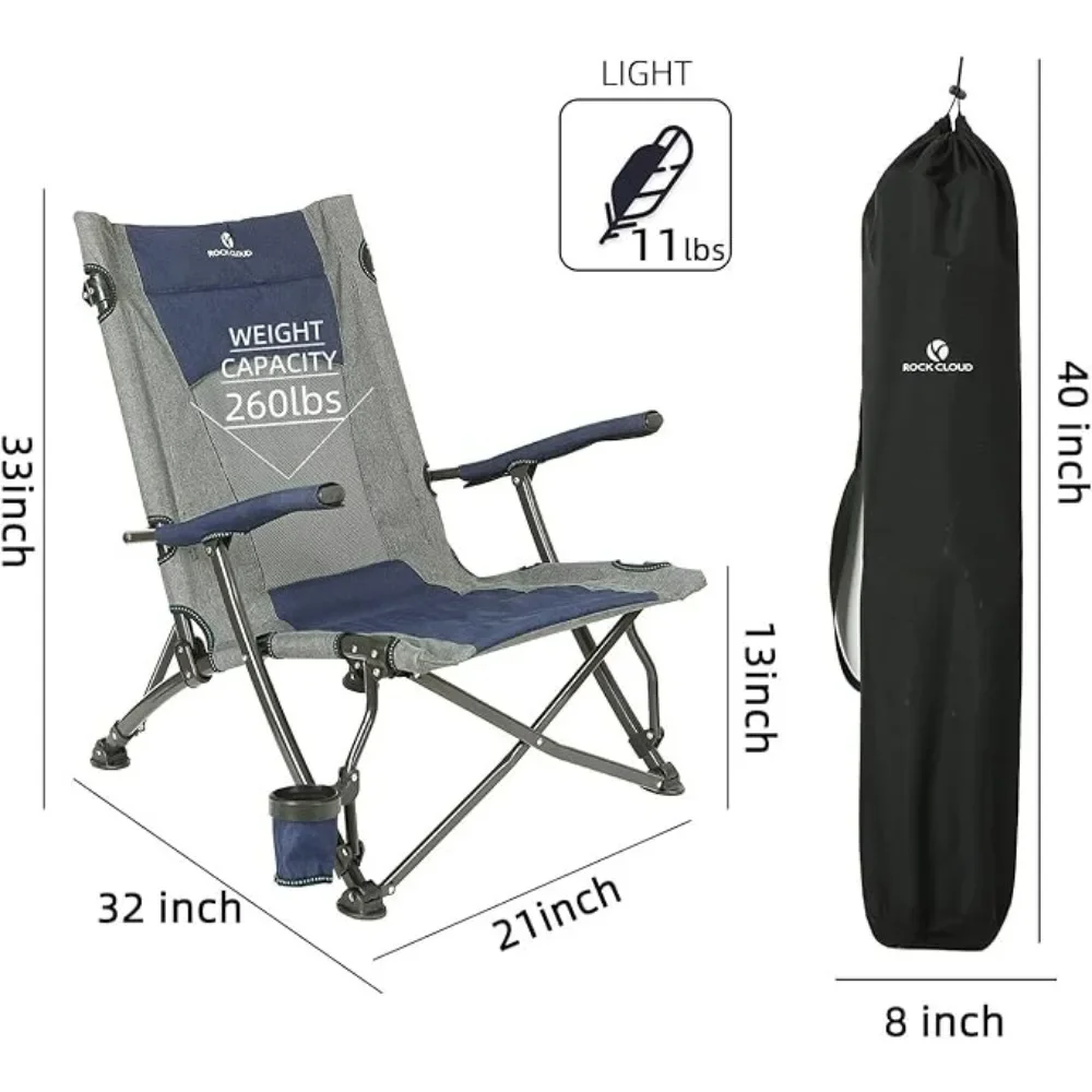 Portable Folding Camping Chair Low Beach Chairs for Camp Lawn Hiking Sports Hunting, Navy