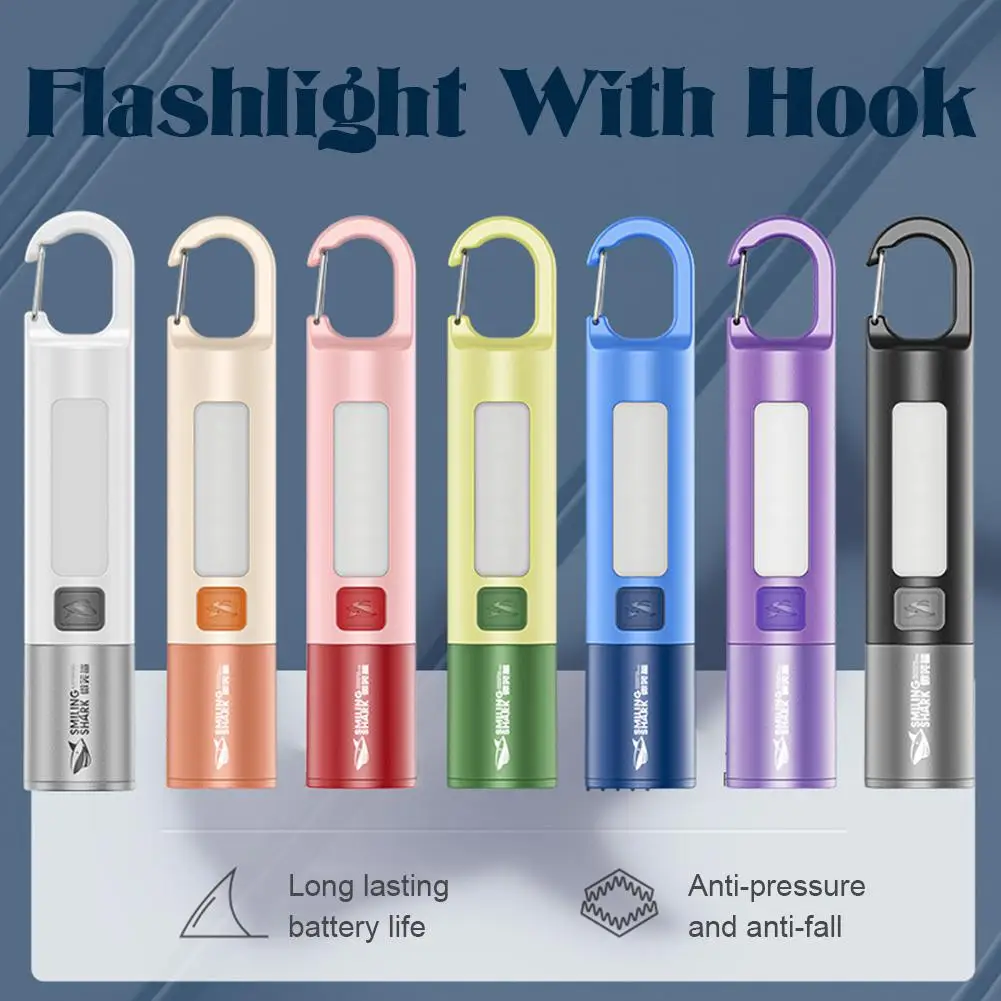 Portable Super Bright LED Flashlight SMILING SHARK USB Rechargeable With Hook Zoomable Torch Mergency Lantern New