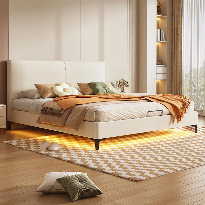 Solid wood bed thin bedside flush edge modern simple 1.5m household bedroom double bed small apartment soft bag single bed rack