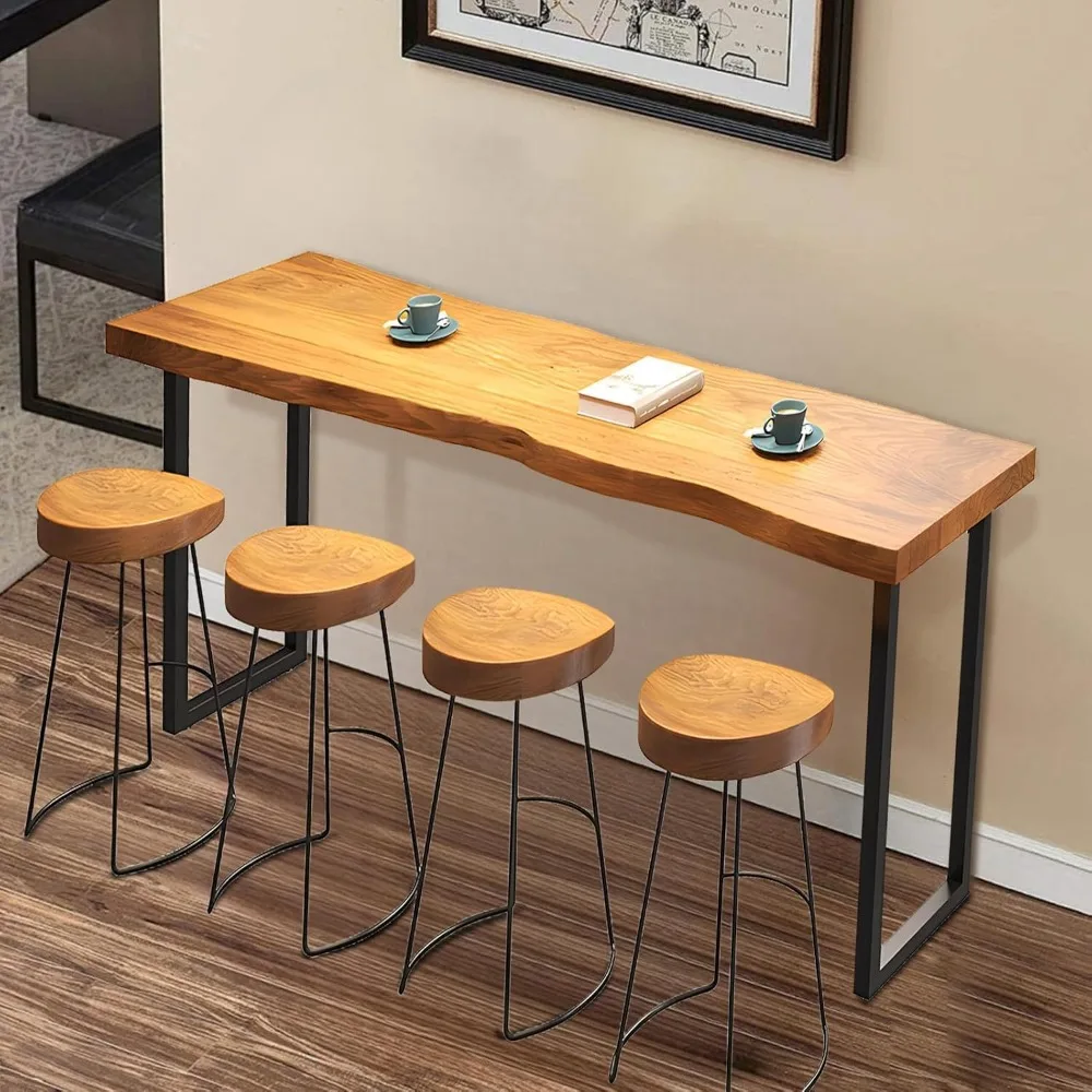 Mesa de Bar estrecha, mesa de altura de barra, mesa de comedor creativa con borde vivo, mesa de cocina de comedor alta de madera moderna para sala de estar