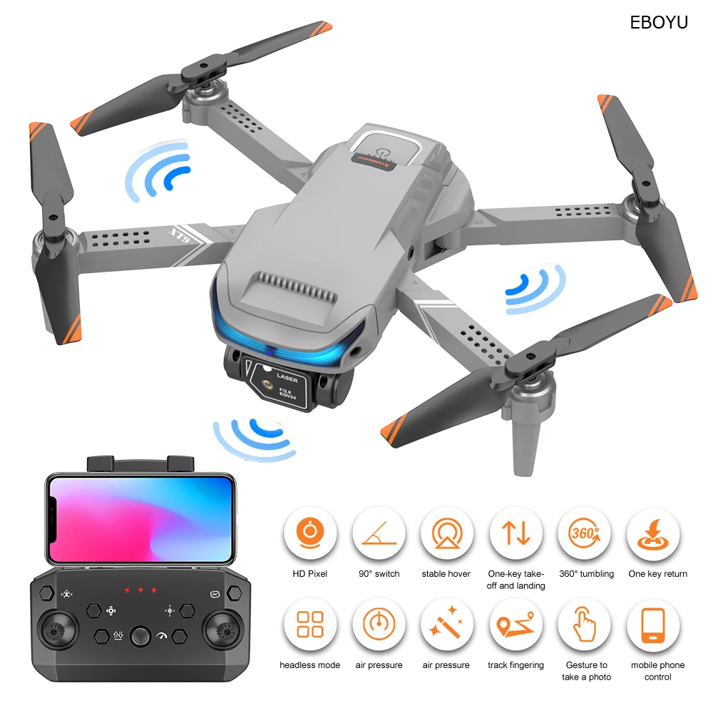 EBOYU XT9 RC Drone with 3 sides Avoid Obstacle WiFi FPV 4K Dual HD ESC Cameras Altitude Hold Foldable RC Quadcopter Helicopter