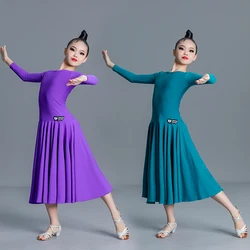 Fashion National Standard Waltz Ballroom Dance Dress Girls Long Sleeved Latin Dance Competition Costume Modern Dance Wear SL8366