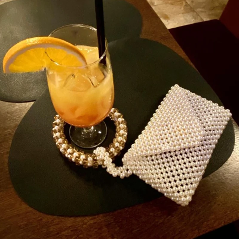 

Fashionable Women's Handbag Handmade Pearl Hand-held Wallet Ins Niche Design Change Card Bags for Women Customizable Color