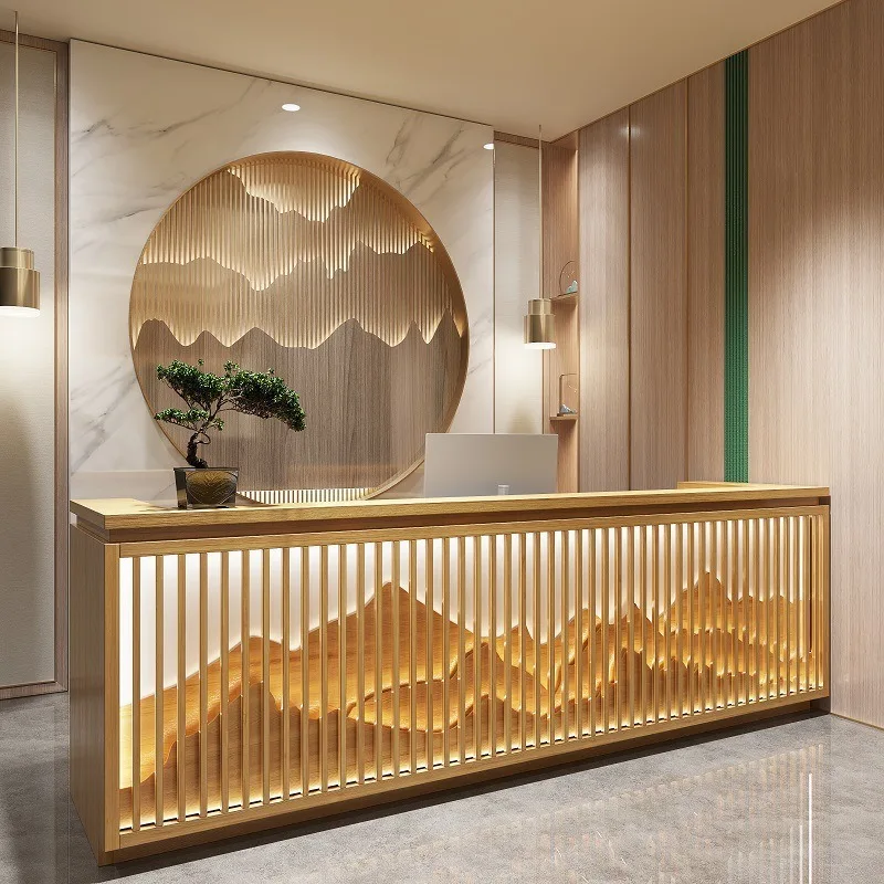 New Chinese front desk checkout page Teahouse famous bar counter health center foot bath shop reception desk hotel solid wood co
