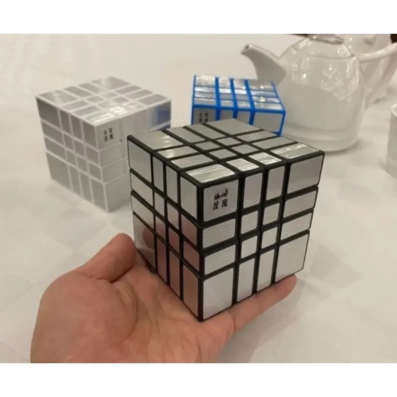 Calvin's Puzzle 4x4 Mirror Cube 4x4x4 Double Cube Black Body with Silver Label (Lee Mod) Cast Coated Magic Cube Toys for Kids