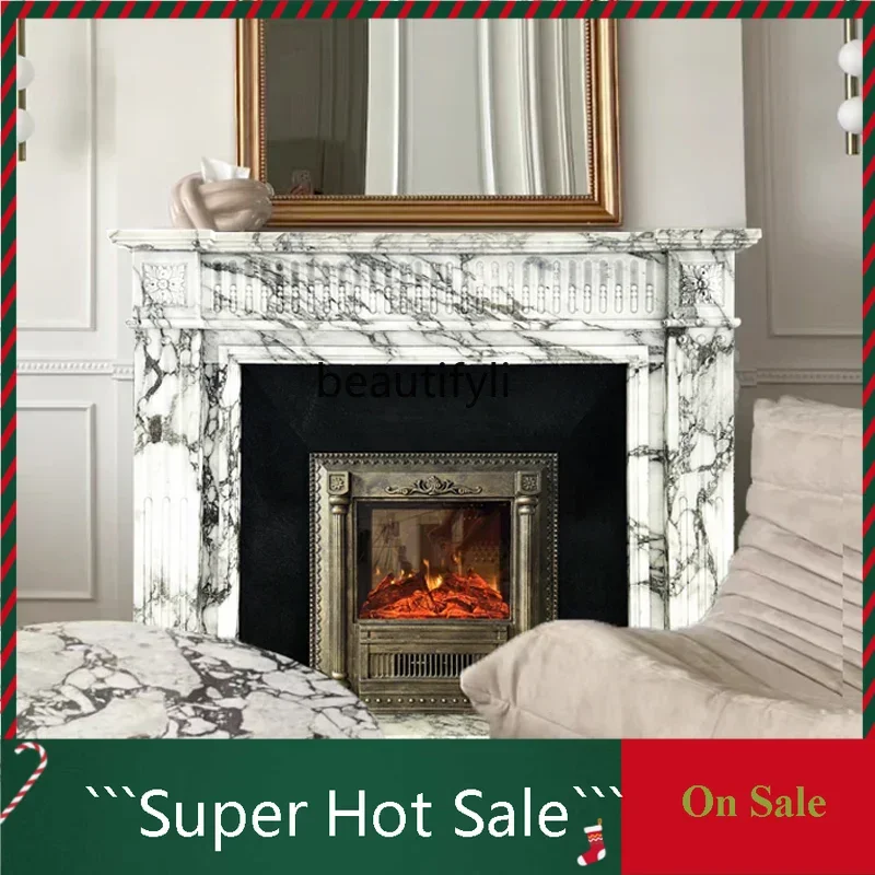 

A076 Marble fireplace large white stone French retro living room entrance simple fireplace cabinet