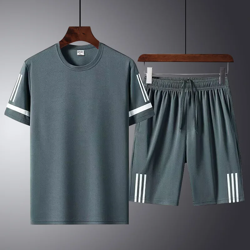 

Summer Sport Men's Set 2025 New Quick Drying Breathable Mesh Short Sleeved T-shirt and Shorts Two-piece Running Workout Set