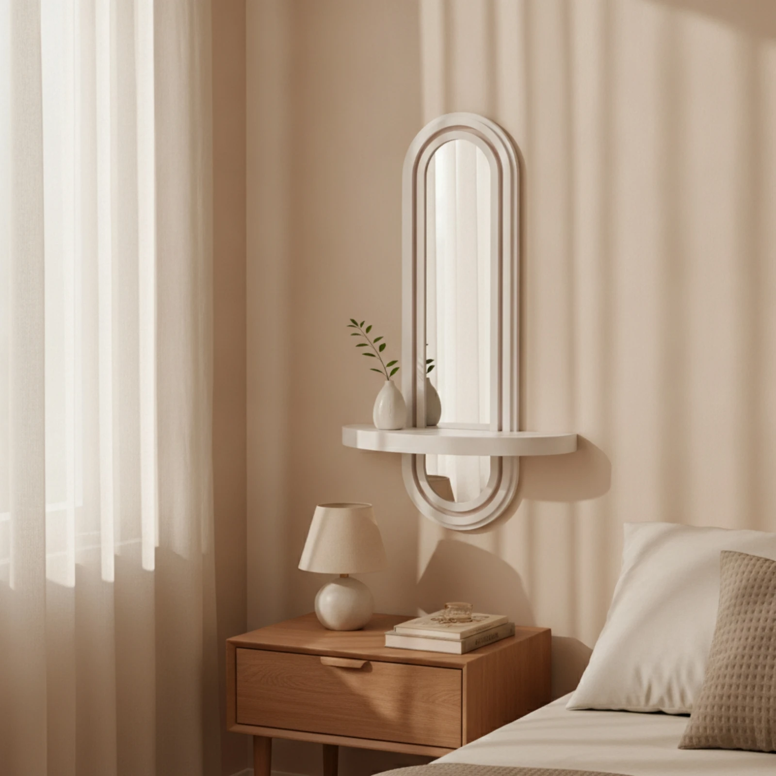 Wall Shelf with Mirror Compact Floating Shelf with Mirror Modern Elegant for Entryway, Hallway