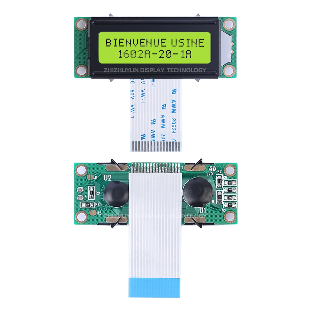 Exibição do módulo LCD de caracteres europeus, luz verde, 53x20mm, módulo multilíngue, garantia de qualidade, 1602A-20-1A