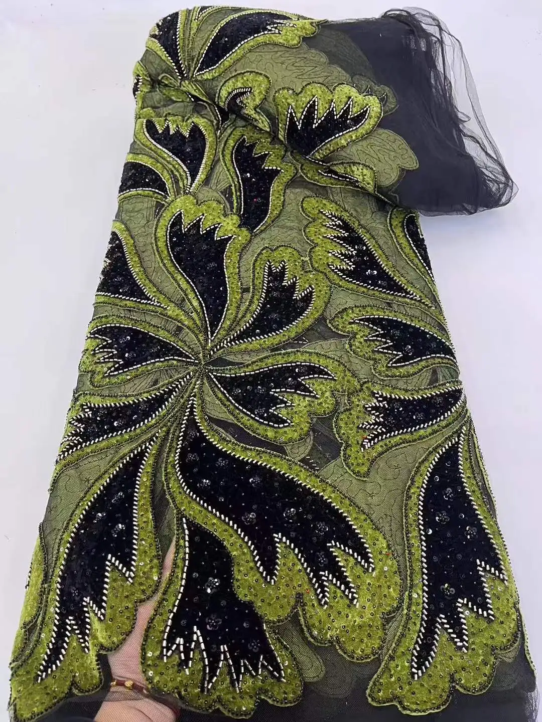 Tela de encaje africano con lentejuelas, bordado de cuentas para novio, novia nigeriana, tela de encaje de tul francés de alta calidad para Material de boda