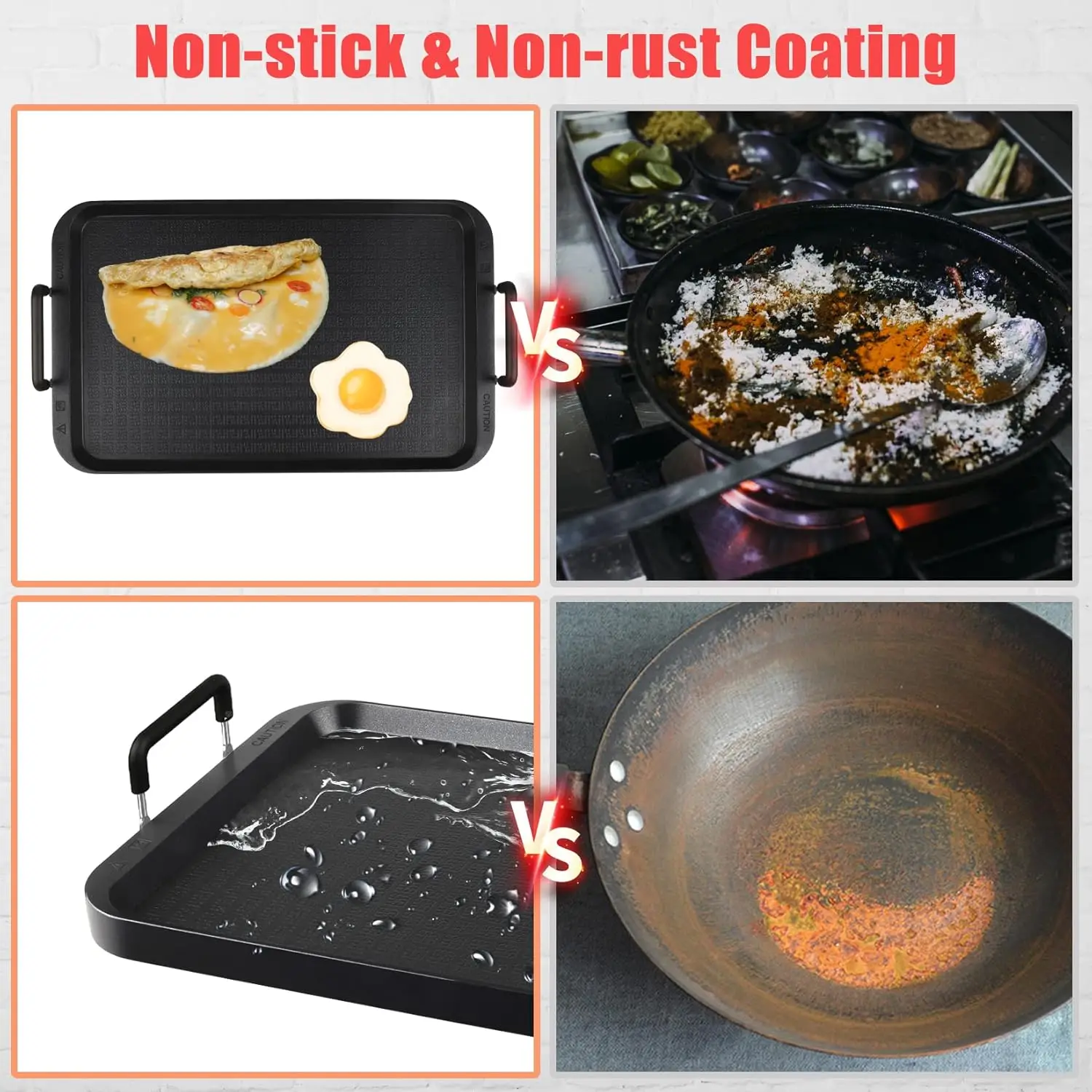 2 Burner Griddle Pan with Glass Lid,Stove Top Flat Griddle for Glass Stove Top,Aluminum Pancake Griddle,Non-Stick Griddle for Ga