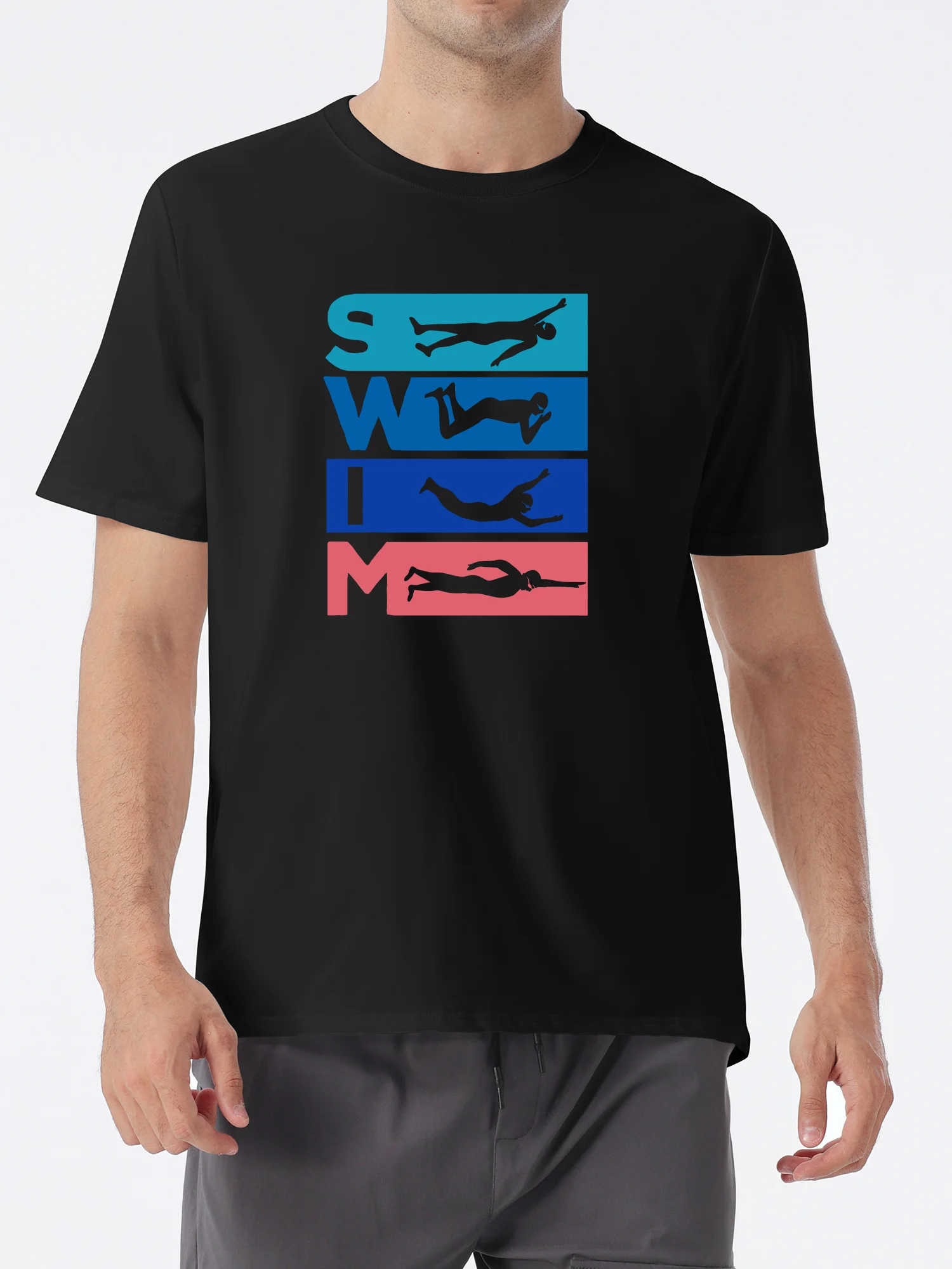 تي شيرت رجالي مطبوع عليه نمط السباحة والسباحة، تي شيرت بتصميم نمط جديد للرجال، تي شيرت صيفي كاجوال ومريح