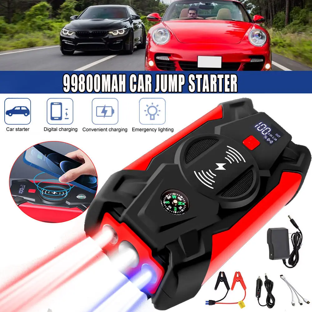 99800mAh 1200A Car Jump Starter Booster Power Bank Battery Charger Car Emergency Start Power Supply with digital display