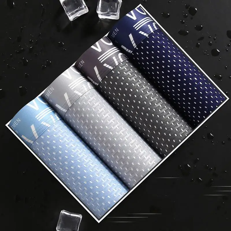 Comfort Ice Silk Mens Boxershorts Breathable Mesh Boyshorts Elastic Waistband Youth Panties Antibacterial 3D-Pouth Male Briefs
