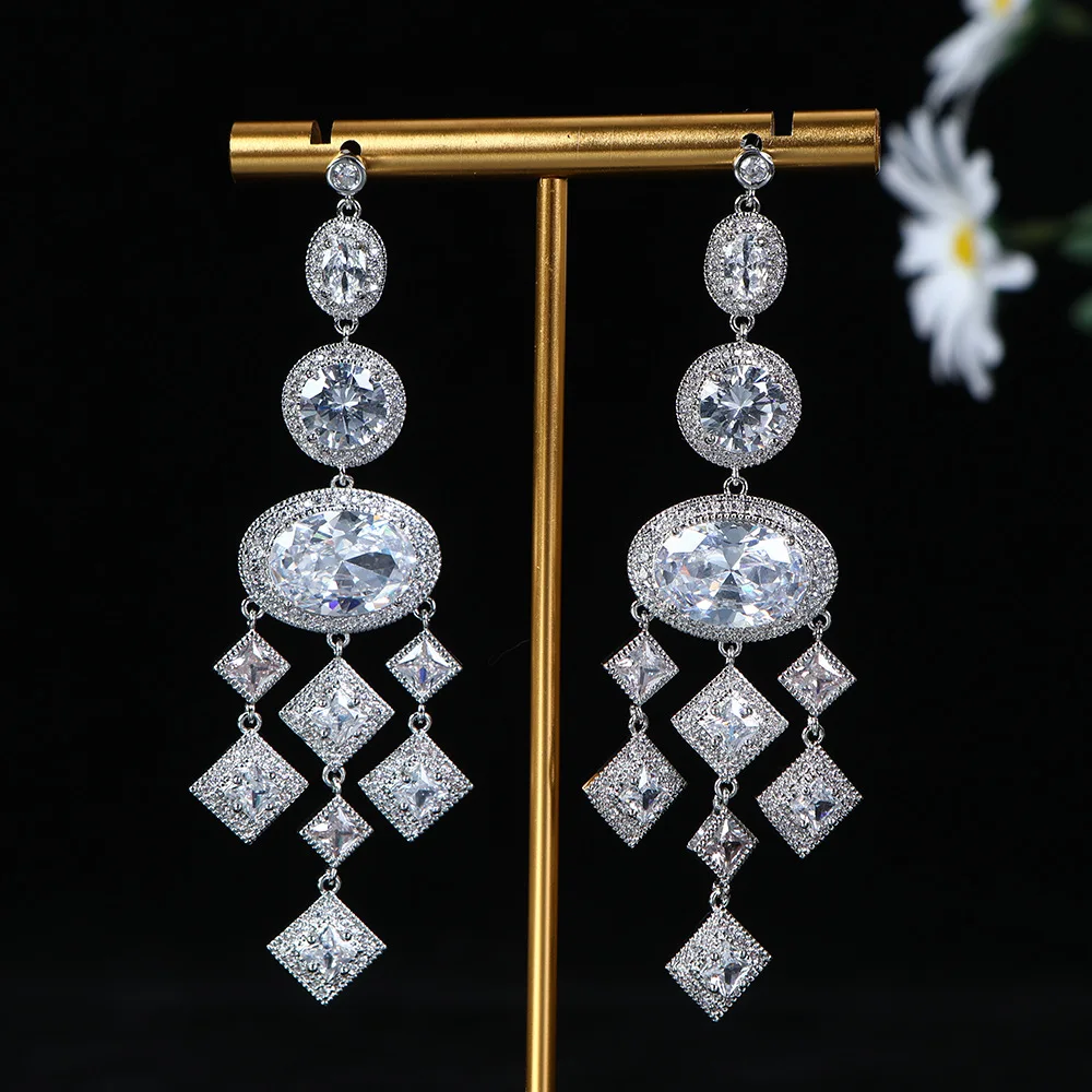 

HIBRIDE Light luxury romantic heart purple long sliver color drop earrings women's daily decorative jewelry wedding gift E365