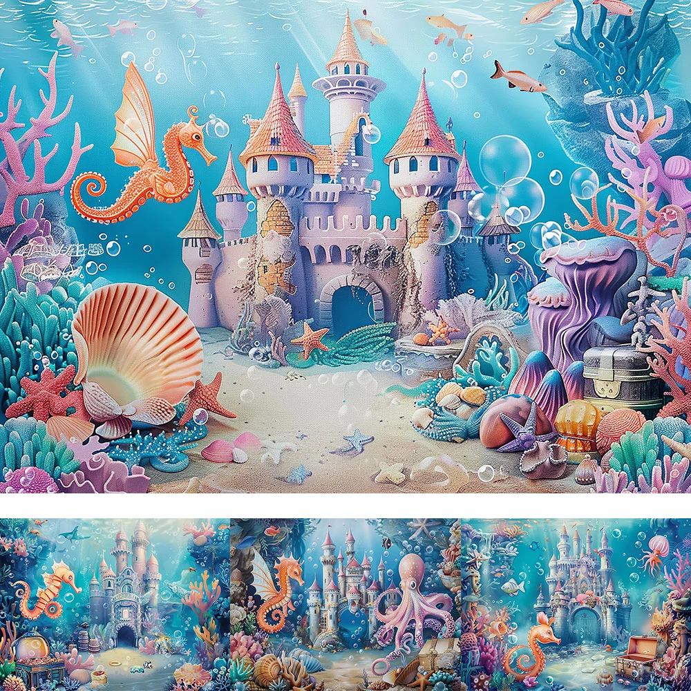 

Underwater Fairyland World Background Cake Smash Baby Shower Party Decoration Kids Portrait Photo Backdrops Studio Props Banner