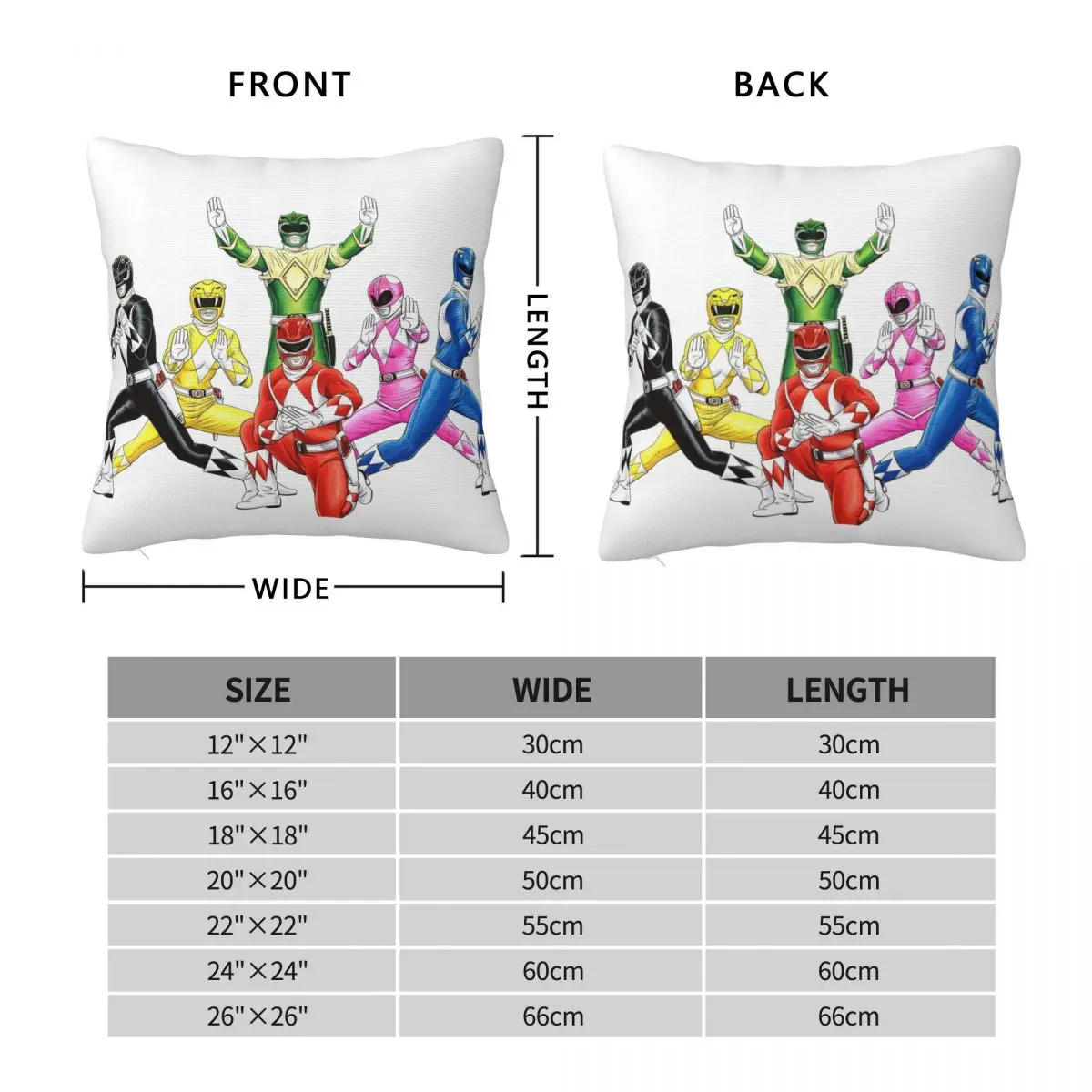 Mighty Morphin Power Ranger Square Pillowcase Pillow Cover Polyester Cushion Zip Decorative Throw Pillow for Home Living Room