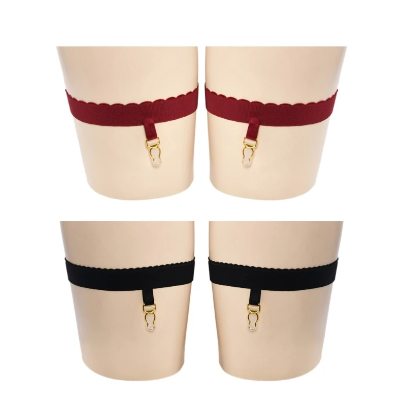 2Pcs Seamless Elastic Leg Garter Harness with Secure Clip Thigh High Garter Belt