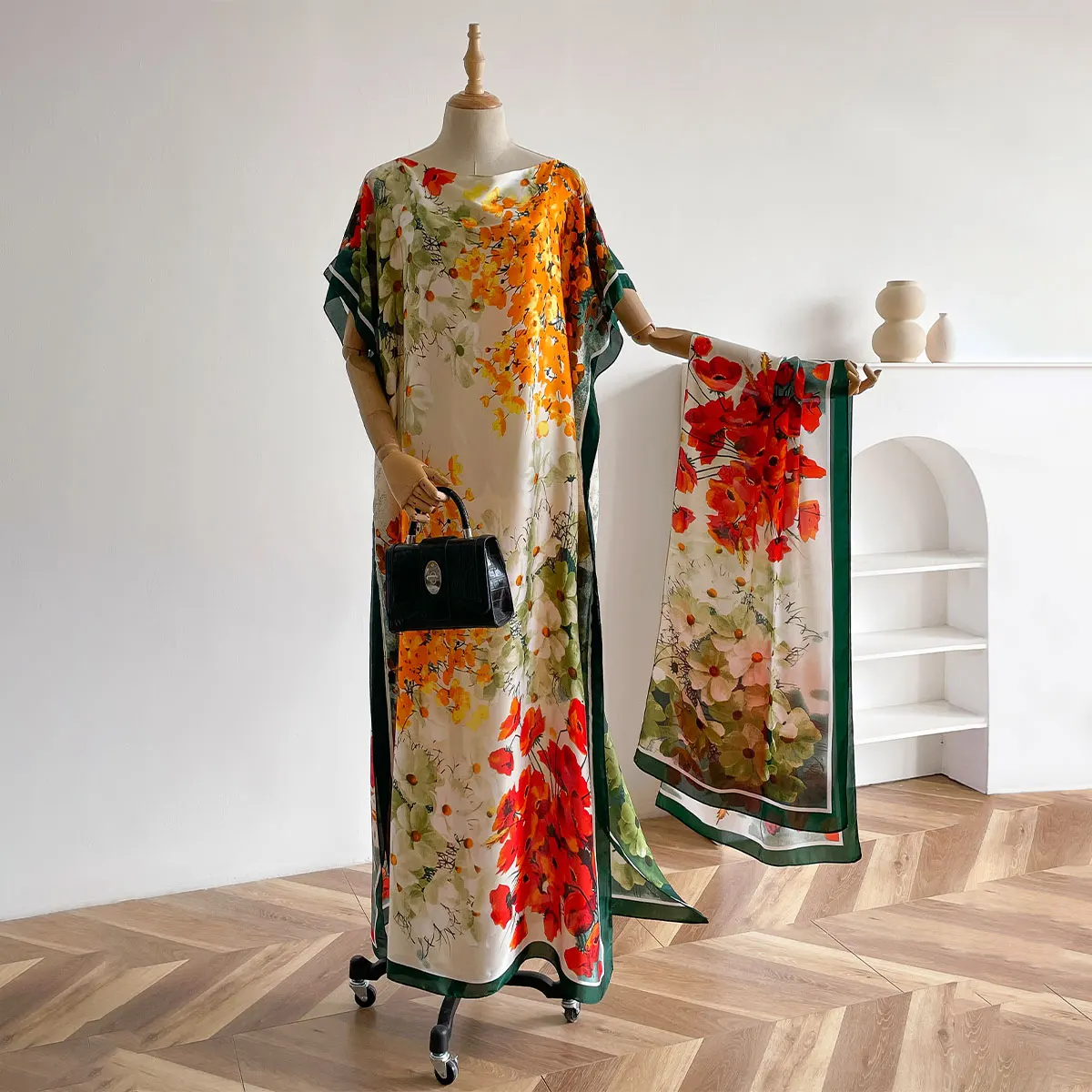 Women's Long Shawl Dubai Fashion MUMU Design Silk Soft Summer Beach Party Dress Accessory Loose Fit African Abaya MOOMOO view 3