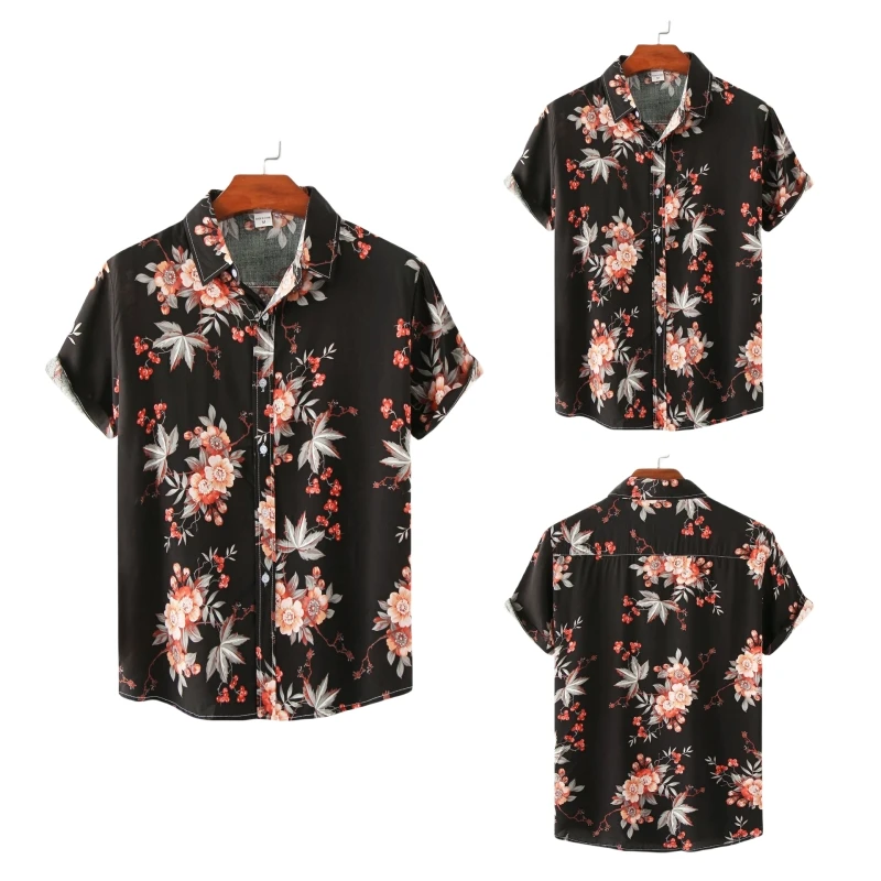 Hawaiian Cotton High Quality Oversize Short Sleeve Shirts Man Shirt Luxury Brand Men\'s T-shirts Fashion Clothing Blouses Social