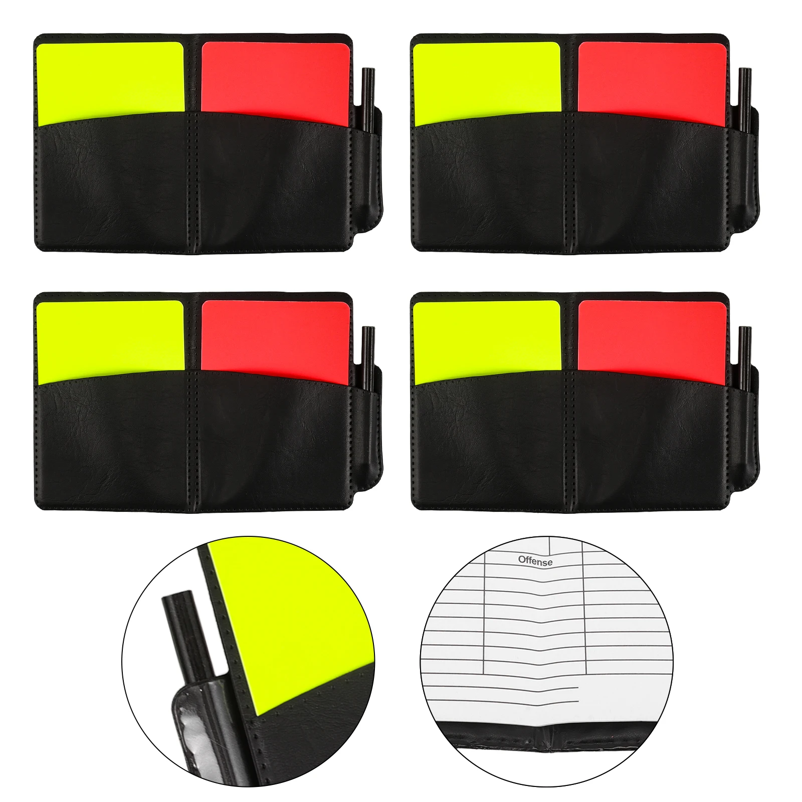 

4 set Soccer Referee Red Yellow Cards Record Book Football Warning Tracker Portable PVC Referee Card Holder For Matches Game