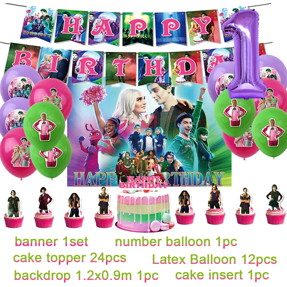 Cartoon Zombie High Theme Happy Birthday Party Decoration Zombie Zed Addison Balloons Background Kids Toys for Party Supplies