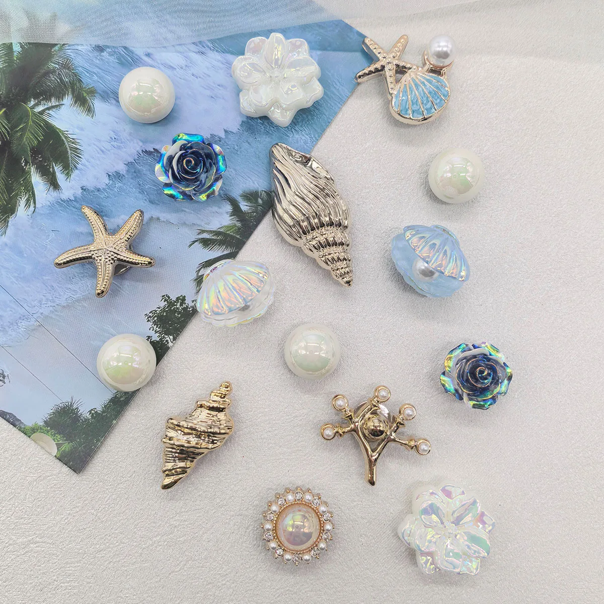 16PCS Ocean Conch Starfish ABS Clog Shoe Charms DIY Accessories Beach Shell Shoe Decoration Buttons Flower Shoe Buckles Decor