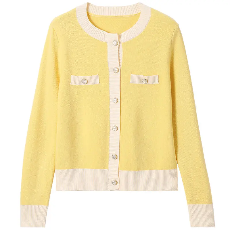 Imagem -03 - Estilo Coreano Elegante Chique Doce Contraste Cor Botões de Malha Cardigan Feminino Casual Simples Fino Manga Comprida Camisola Cabolsa Jumper