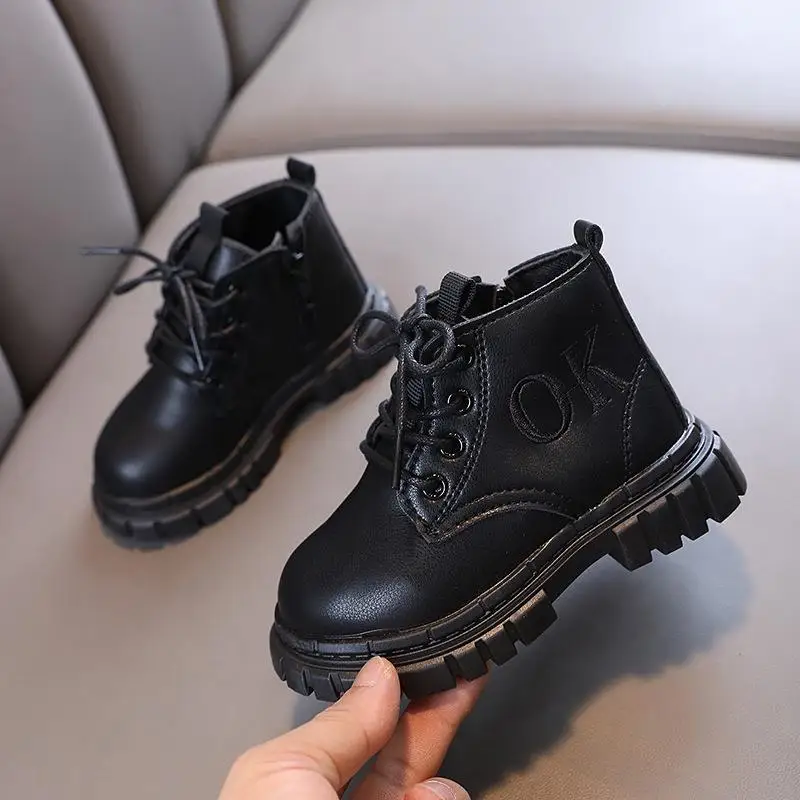 Autumn Winter Girls Ankle Boots Fashion Shoes Non-slip Boys Leather Short Boots Children Casual Sneaker Fall Toddler Girl Boots