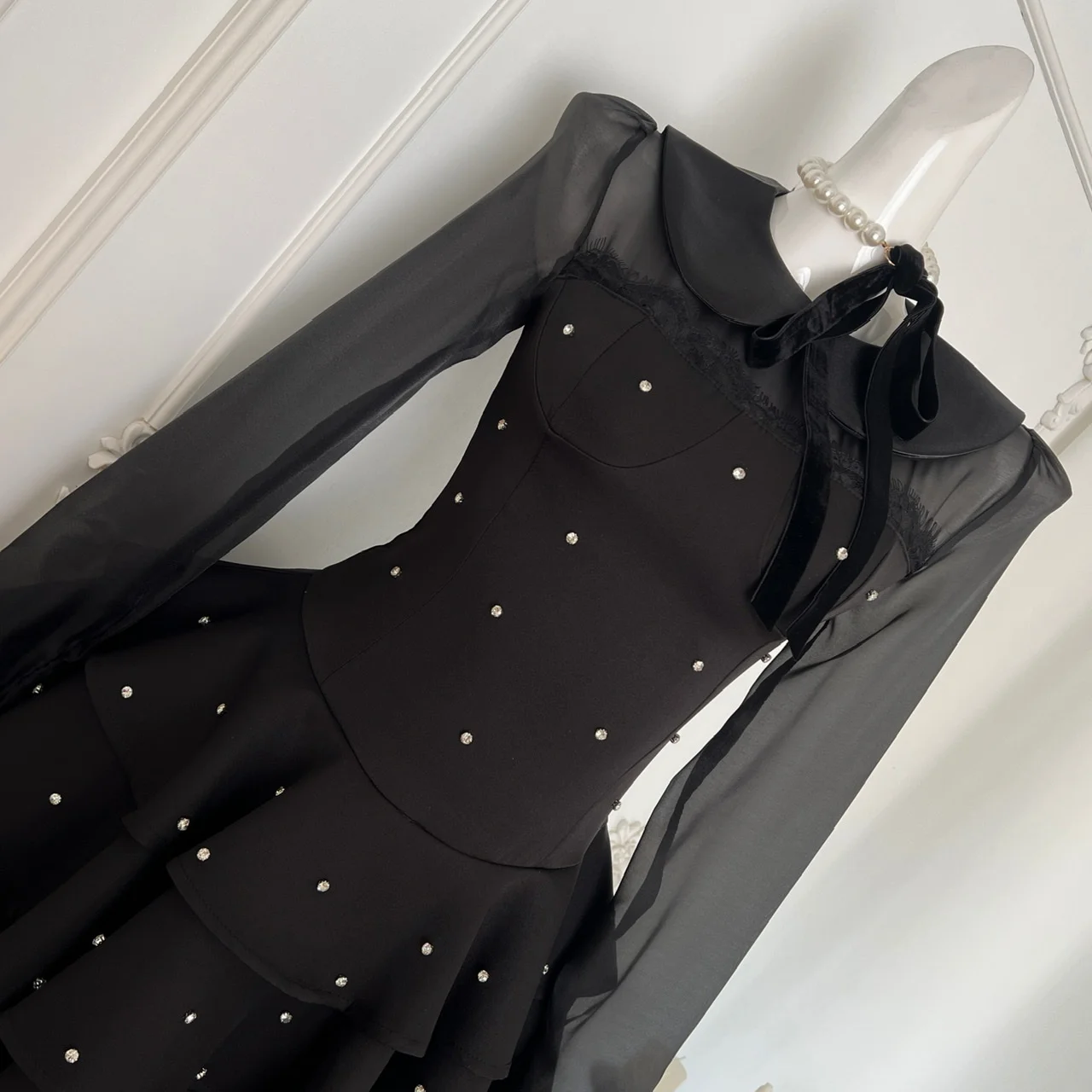 Ele Faion Dimagrante Anti-età Bla Fatto a mano con strass Raso con paillettes Gonna lunga a sbuffo Abito in chiffon Dr