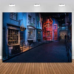London UK Diagon Alley film set Night Street Town Movie Poster Halloween Castle Photography Background Birthday Party Decoration