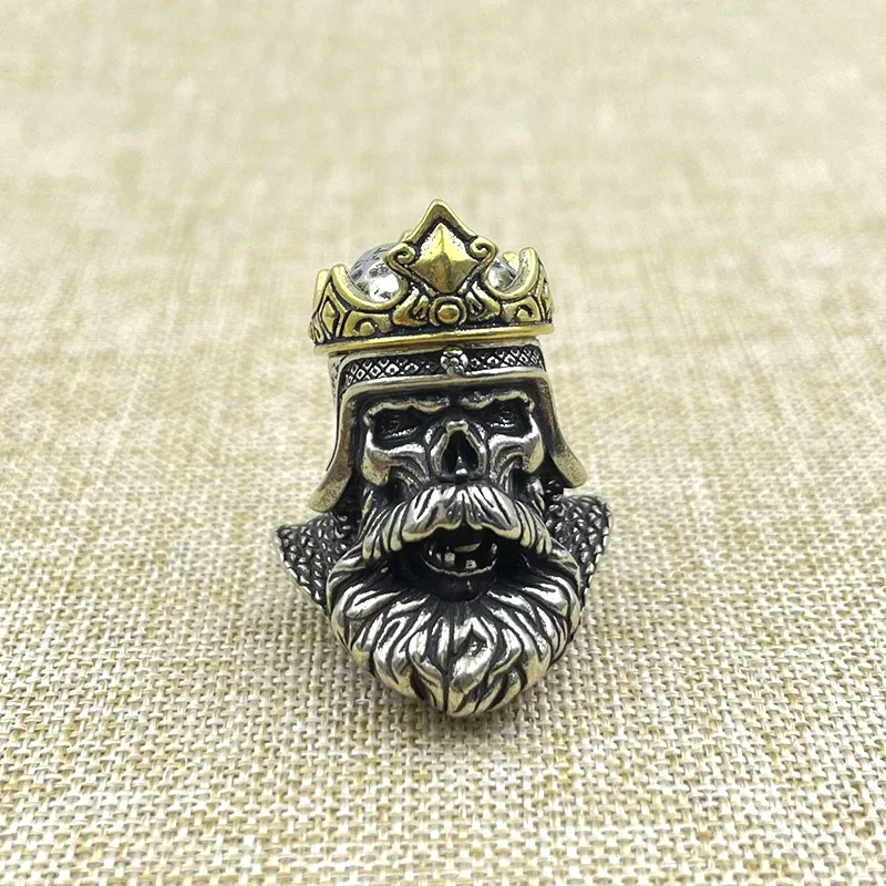 Dual Color Crown Skull King Head Sculpture Brass Knife Bead EDC Outdoor DIY Paracord Lanyard Pendant Woven Bracelet Accessories - view 3