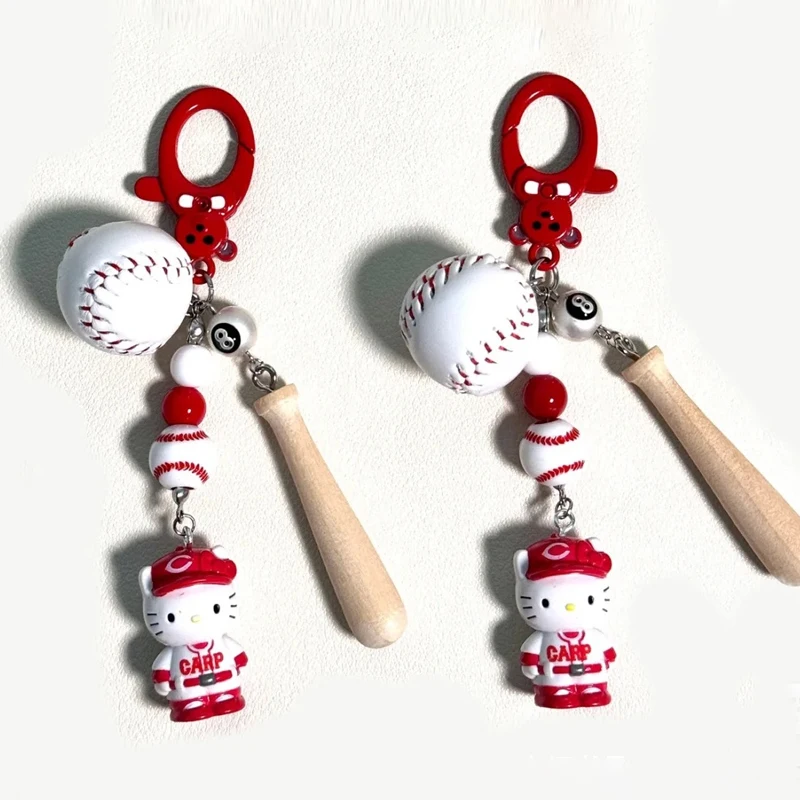 Cartoon Charms Baseball Bat Gloves Hello Kitty Keychain Kawaii Strawberry Hello Kitty Sports Keychain Bag Pendant Phone Keychain