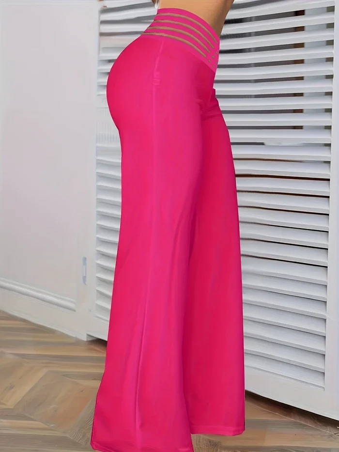 Pantaloni a vita alta Pantaloni da lavoro eleganti streetwear Pantaloni svasati a gamba larga da donna 2024 Nuovo toppa in rete trasparente incrociata casual