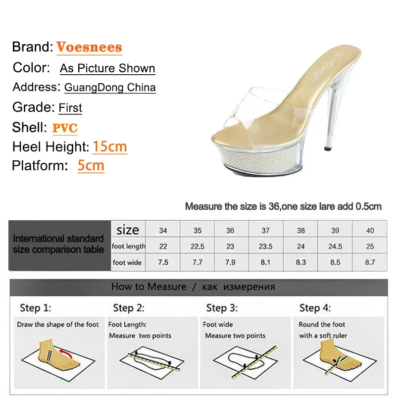 Large Size Sandals Women Transparent High-heels Pumps Fashion Design PVC Party Shoes Europe And America Crystal Platform Slipper