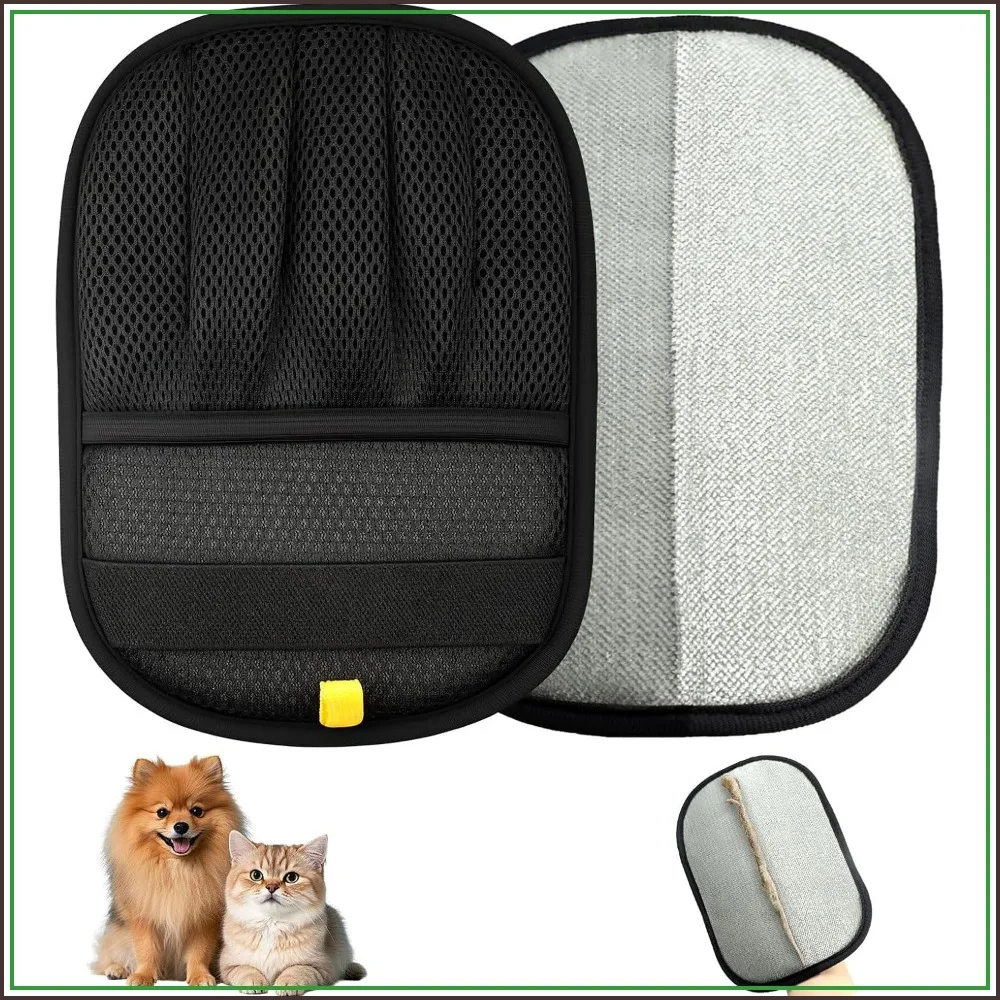 Upgraded Pet Hair Removal Gloves, Electrostatic Reusable Brush for Cats & Dogs, Carpet, Clothing, Couch, Car Seat (Black)