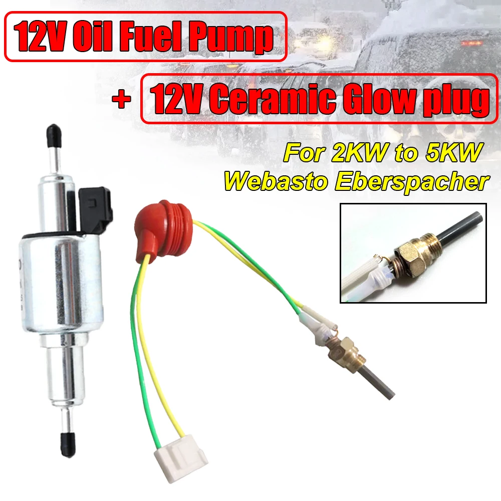 12V Air Diesel Heater Fuel Pump Ceramic Glow Plug For 2KW-5KW Webasto Eberspacher Iron+Plastic Parking Heater Pump Kits