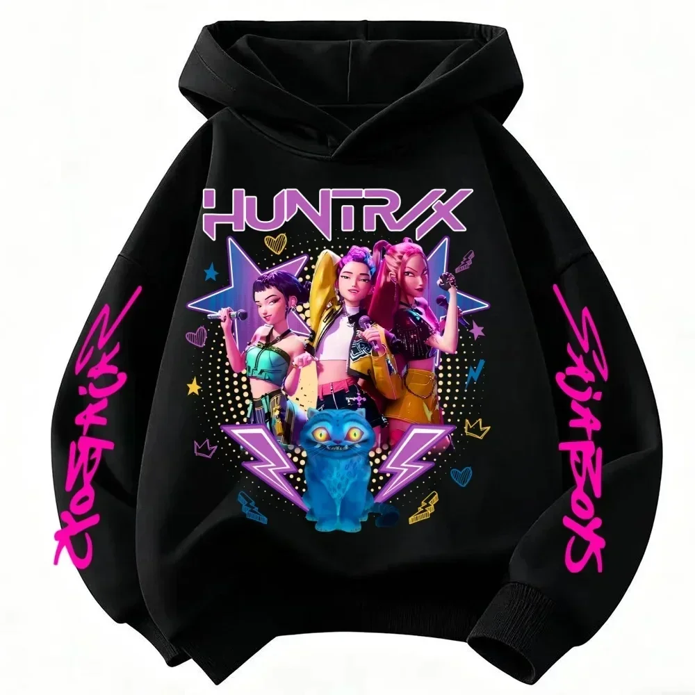 2026 Mädchen-Hoodie für Jungen und Mädchen, Cartoon-Jäger Rumi Mira, warm und dick, modisches Freizeit-Oberteil, bedruckter lila Pullover – Detail 6