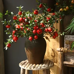 80cm 6 Head Artificial Pomegranate Branch Foam Simulation Fruit Fake Berries Home Wedding Vase Decoration Photograph Prop