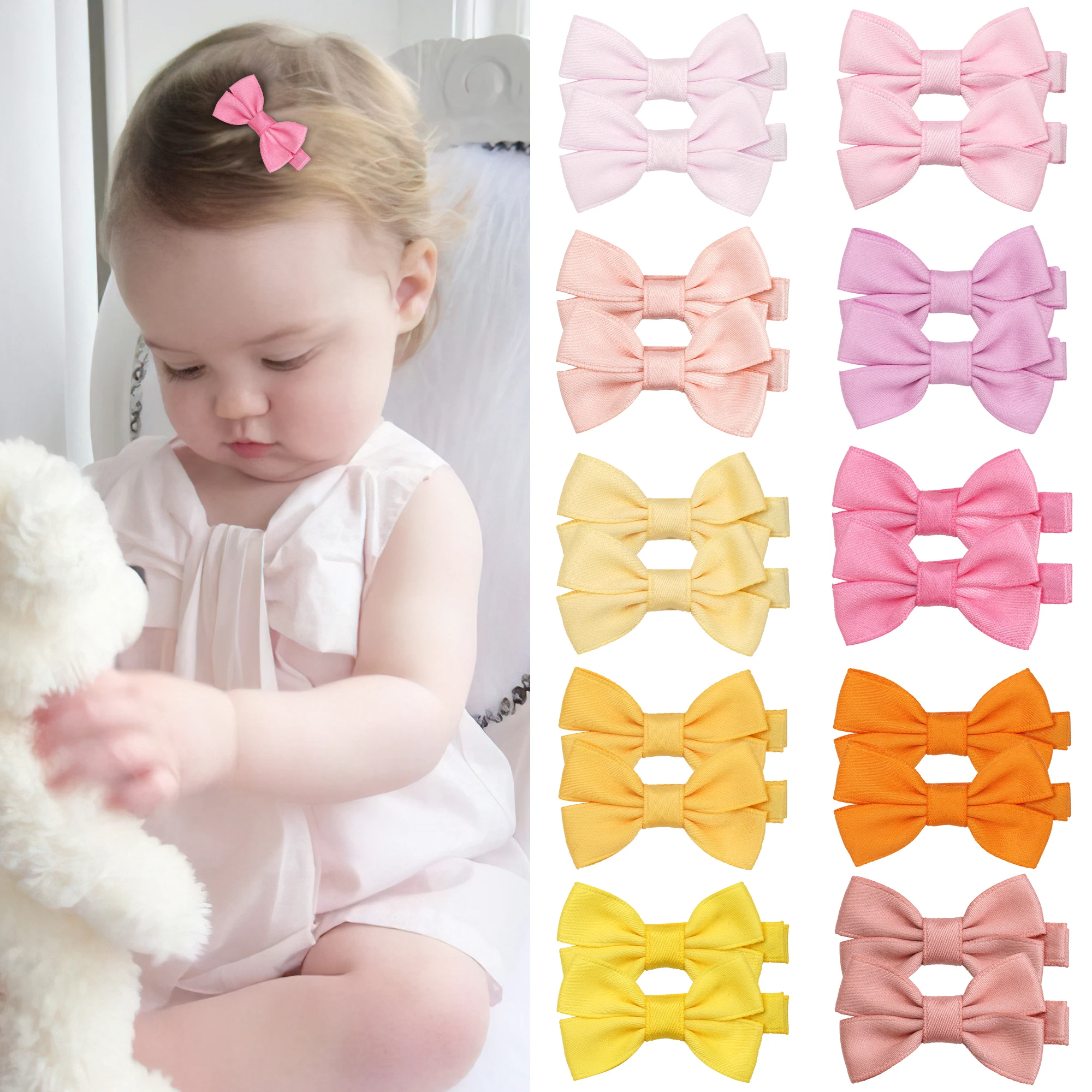 Barrettes à cheveux coordonnantes pour bébés filles, 12/20 pièces, 2 pouces, nœuds, clips, entièrement doublées, pour cheveux fins, nourrissons,