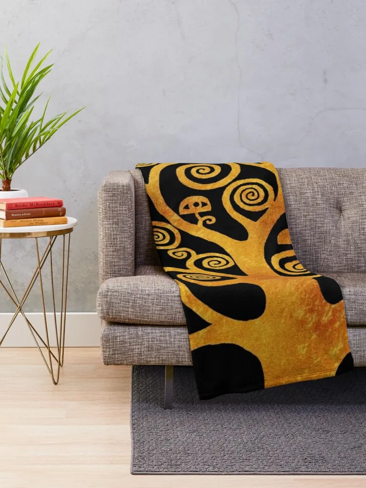 Klimt Tree Gold & Black Throw Blanket Kid'S Giant Sofa wednesday Blankets