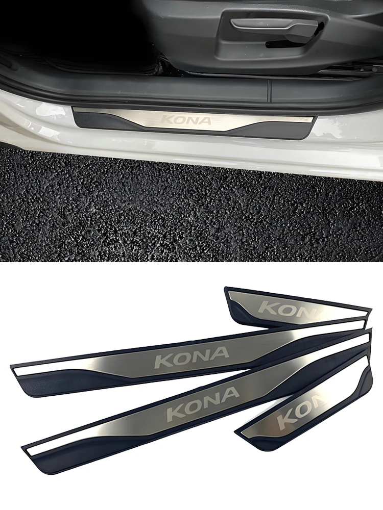 For Hyundai KONA OS 2021 2022 2023 2024 EV Door Sill Pedal Welcome Scuff Plate Decoration Cover Protection Car Accessories Trim